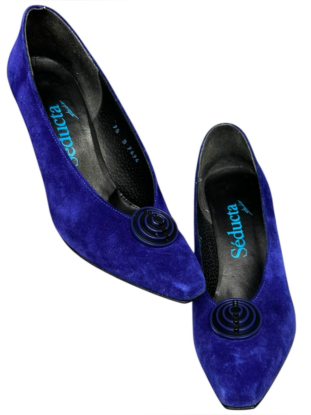 Vintage Séducta Studio Gardian Cobalt Purple Blue Suede Pumps Sculptural 7.5